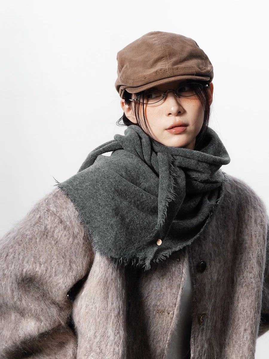 

Мягкий теплый шарф-накидка из шерстяной смеси, универсальный, однотонный, в японском стиле, для осени, зимы и весны, модный.