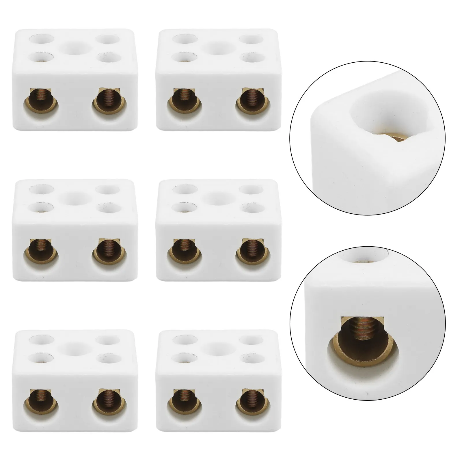 Ceramic Terminal Blocks 6 Pieces 2 Way 5 Hole Dual Row High Temperature Porcelain Wire Connectors
