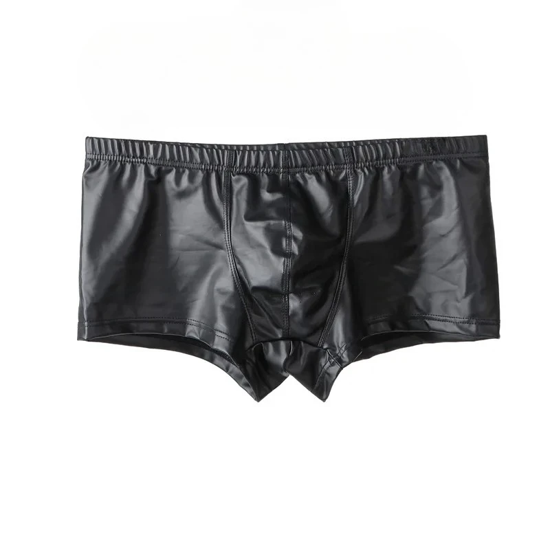 

Men Sexy Faux Leather Panties Nightclub Stage Performance Boxer Shorts Gay Fashion Trunks Gay Low-rise U Convex Pouch Underpants