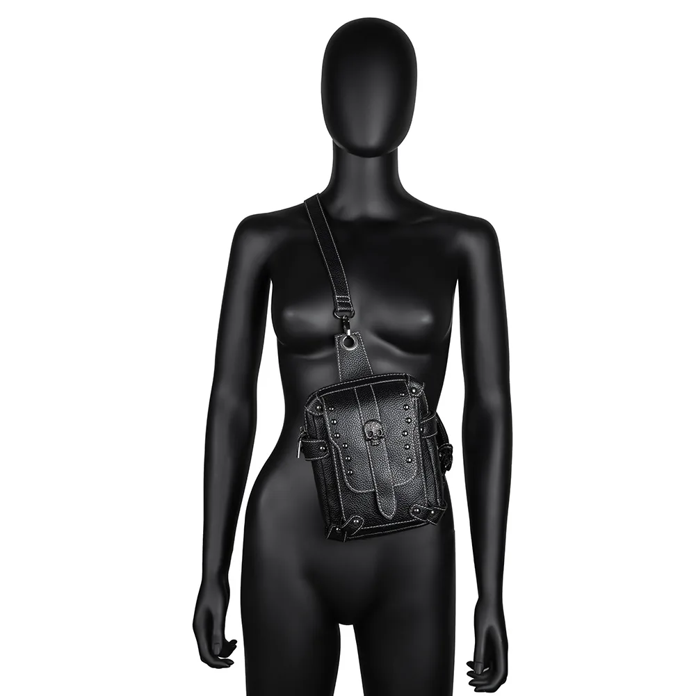 Steampunk Vintage Rivet Biker Bag One Shoulder Crossbody Women's Motorcycle Mobile Phone Wallet Underarm Bag
