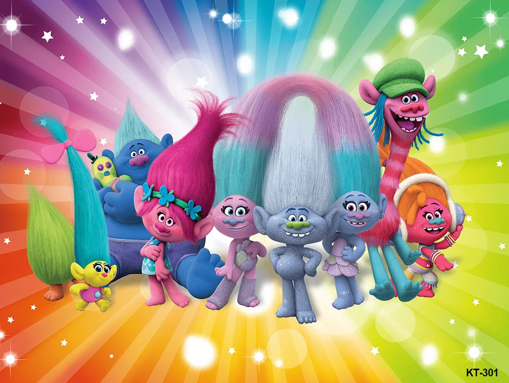 ฉากหลังของปาร์ตี้รูปการ์ตูนไวนิลโทรลล์ใช้ตกแต่งวันเกิดสำหรับเด็กงานปาร์ตี้