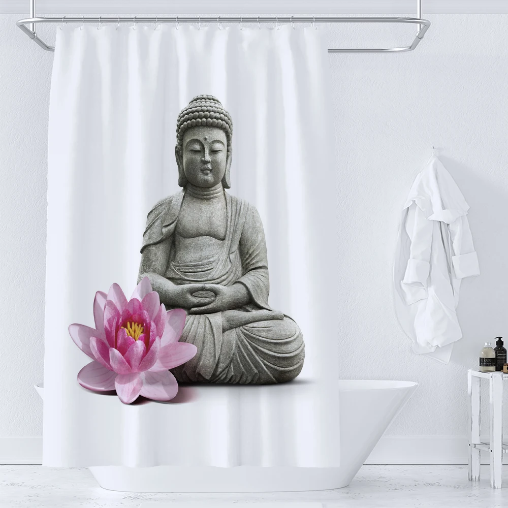 Chinese Buddha Pattern Shower Curtain for Bathroom Nordic Minimalist Polyester Waterproof Bathtub Screen for Home 180x240