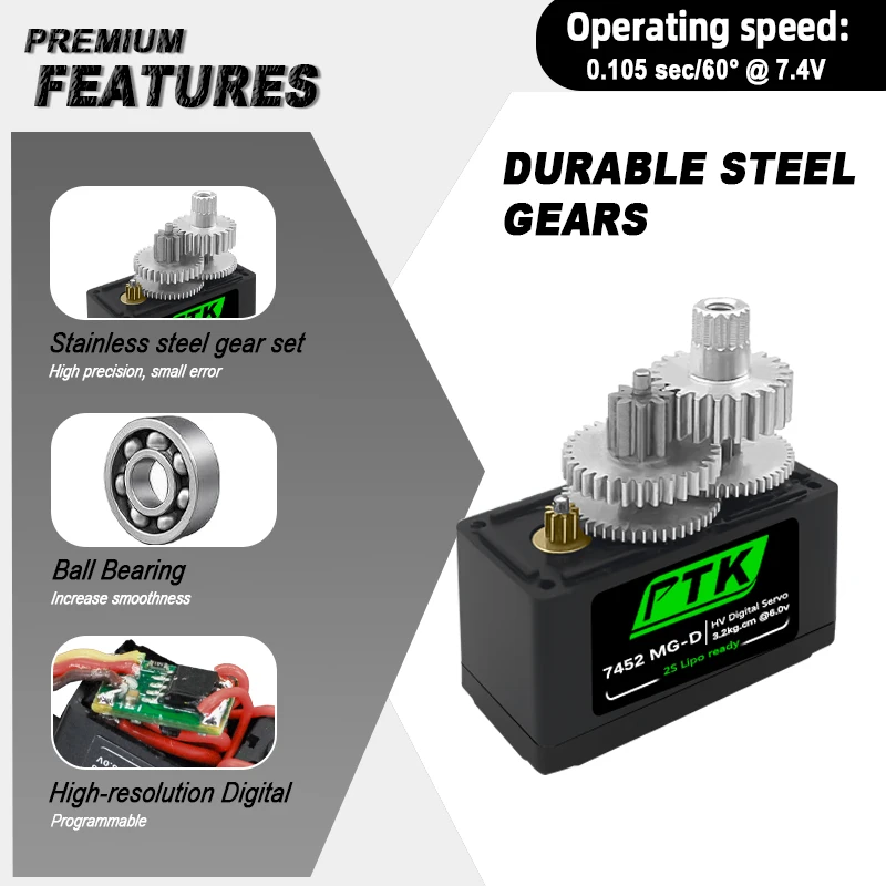 PTK 7452 MG-D 9g servo numérique engrenage métallique pour EPP F3P planeur RC modèle voiture hélicoptère avion Hitec HS-65 même niveau