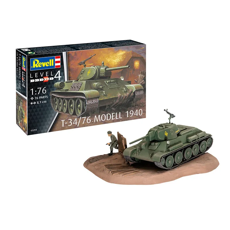 Revell 03294 1/76 Soviet T-34/76 Model 1940 Medium Tank Plastic Model Kit with Soldier Figure & Diorama Base