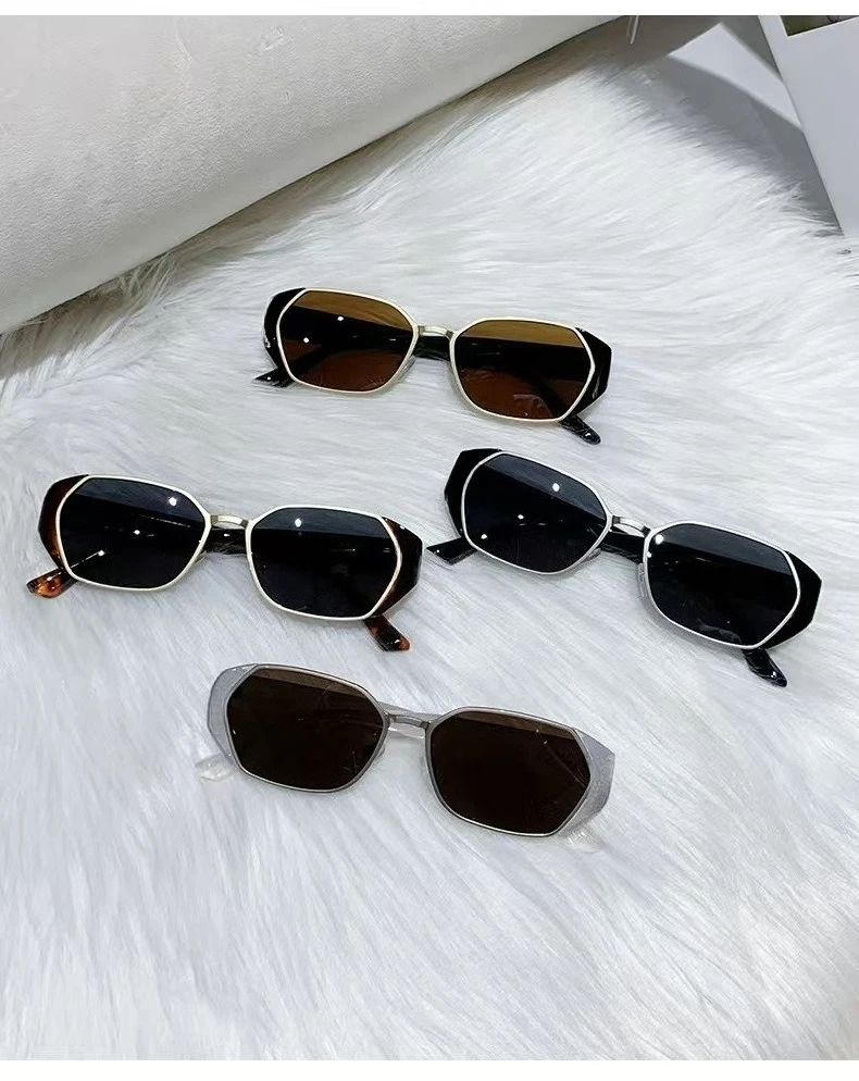 Korean Style Ice Cube Vintage Metal Sunglasses Unisex UV400 Shades for Travel Driving