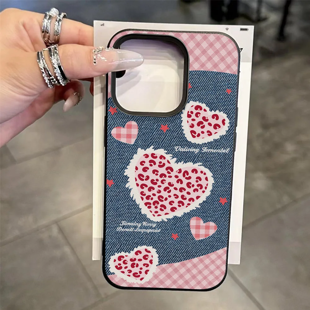 

Cowboy Leopard Love Heart Phone Case for iPhone 17 Pro Max 16 15 12 11 13 14 16 Pro Max 17 Air Shockproof Leather Lichee Cover