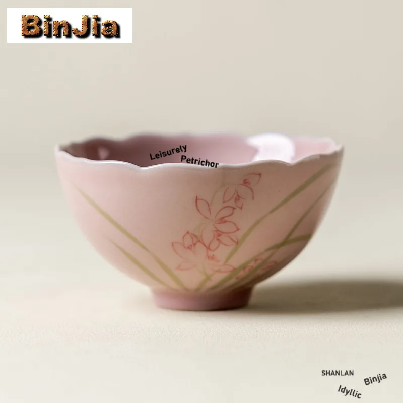 

80 мл розовая чайная чашка с орхидеей, расписанная вручную, древняя чайная чаша, кувшин, индивидуальная чашка для дегустации чая, чашки Chazhan Master, коллекция принадлежностей для кафе