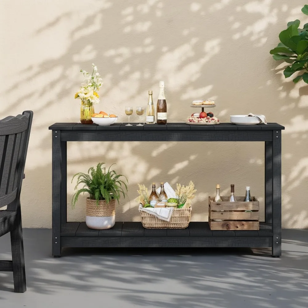 

Outdoor Console Table, All-Weather 2-Tier Patio Console Table with Adjustable Feet, Low Maintenance, for Backyard, Garden,