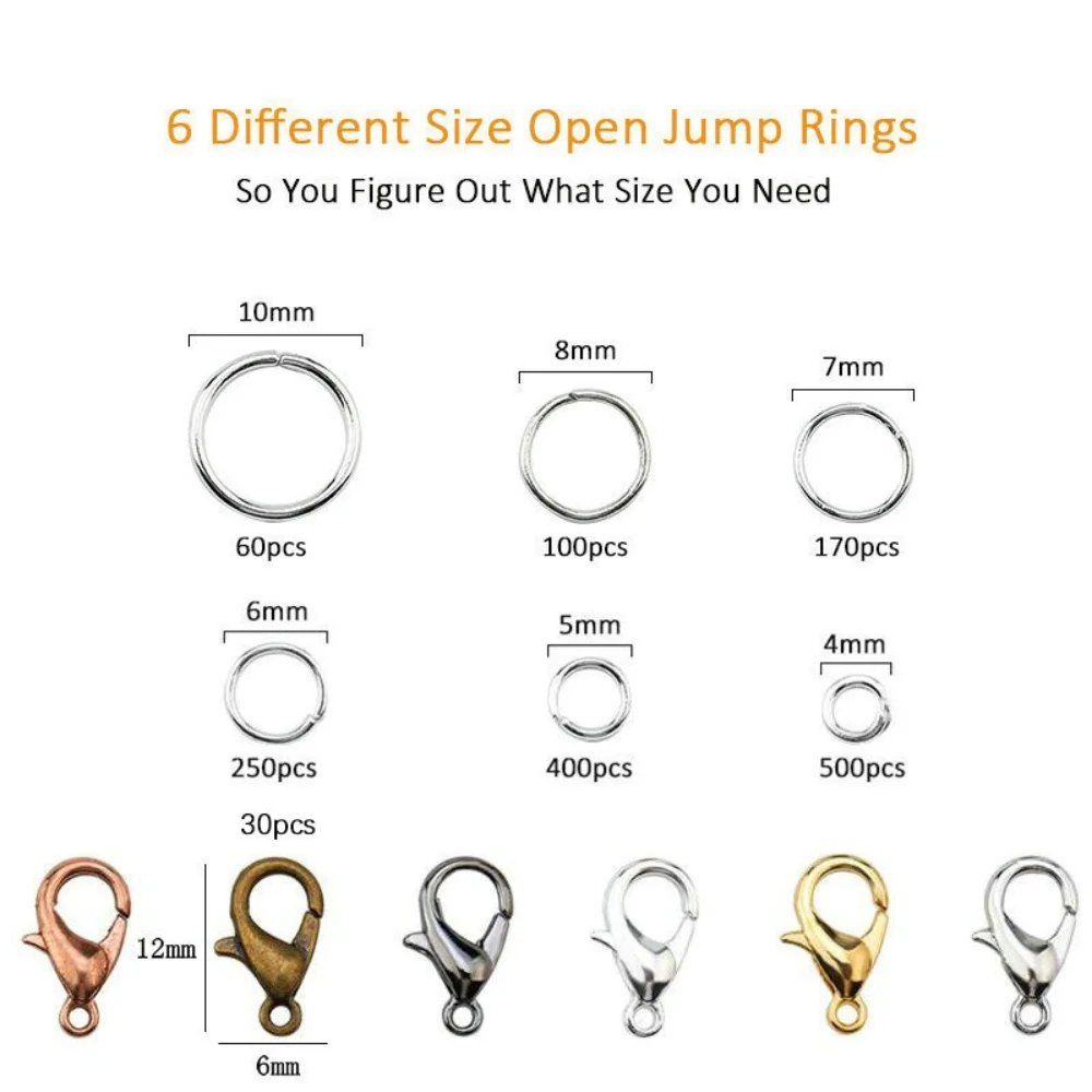Jewelry Findings Kits With Open Jump Rings Lobster Clasps Hooks Pliers Tweezers for DIY Bracelet Necklace Making Handmade Craft