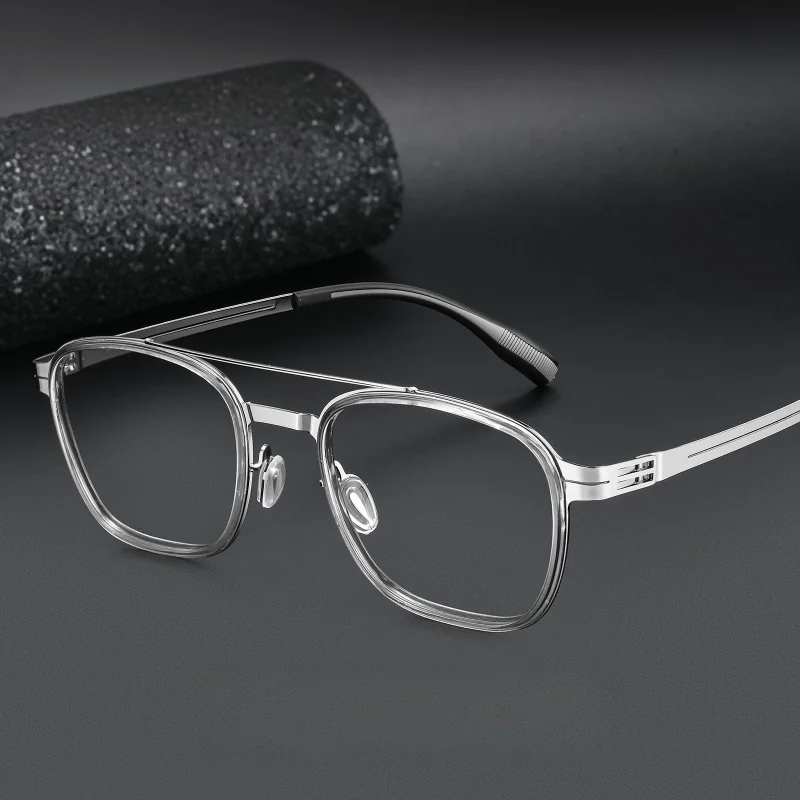 DIEDIESEE New Designer Double Beam Screw Free Eyeframe Ultra Light Polygonal Men's Eyeframe Anti Blue Light Flat Glasses 8602