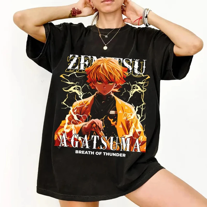 

Аниме Demon Slayer Wash, большая мужская футболка в стиле Харадзюку, новинка лета Y2K, мужская и женская модная одежда для пар