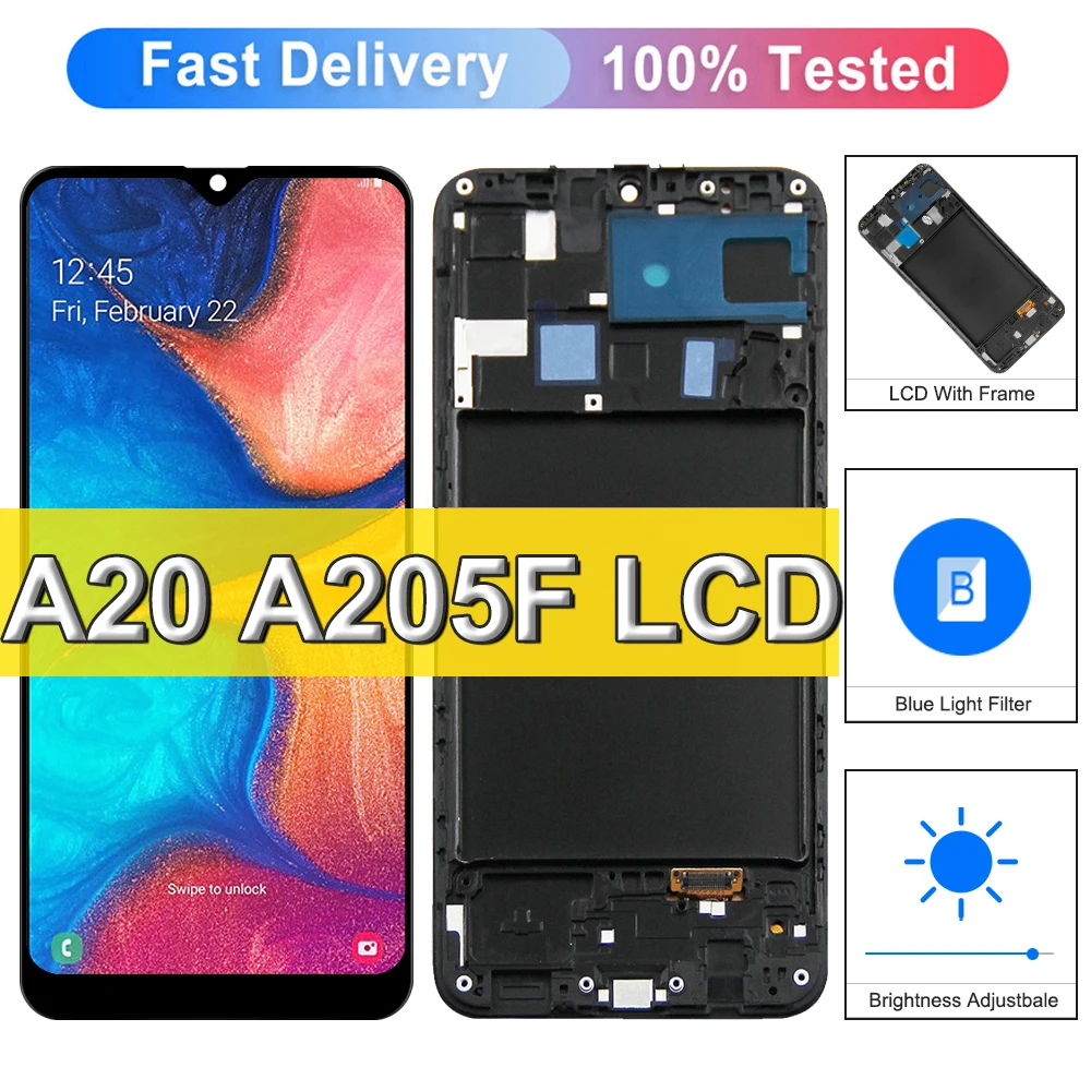 A20 Screen Replacement For Samsung Galaxy A20 A205 A205F LCD Display Touch Screen Assembly with Frame 6.4