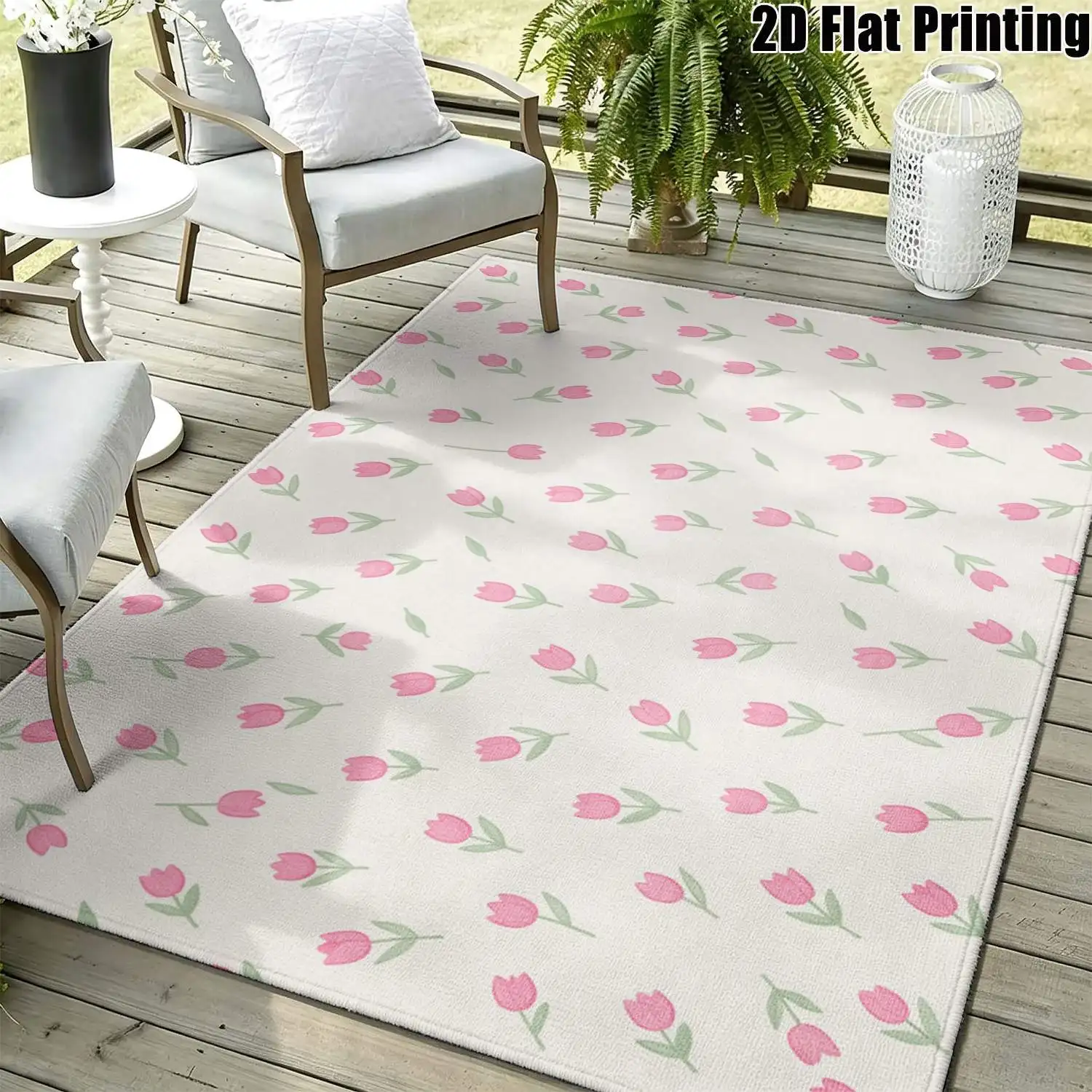 1Pc 2D Printed Pink Tulip Carpet, Instagram-Style Floor Mat, Modern Simple Home Decor Rug, Multi-Size, Machine Washable, for Entryway, Dining Room, Bedroom, Living Room, Etc