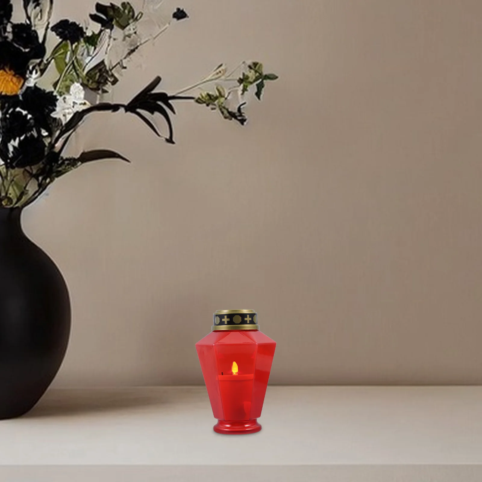 5 قطع من 5 قطع من شموع القبر LED المتقاطعة الشمسية لمقبرة الشاي الخفيفة المضاءة المتقاطعة عديمة اللهب المستدقة باللون الأحمر #4