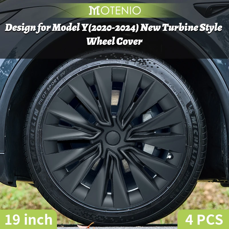 4PCS Hubcap for Model Y 2020-2024 19 Inch New Turbine Style Silver Black Cover Hub Cap Replacement Wheel Cap Design for Tesla