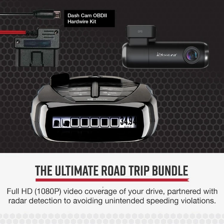 RAD 480i Laser Radar Detector & SC100 Smart Dash Cam + 2.5A OBD Port to Micro USB Hardwire Kit: Long Range Front and Rear