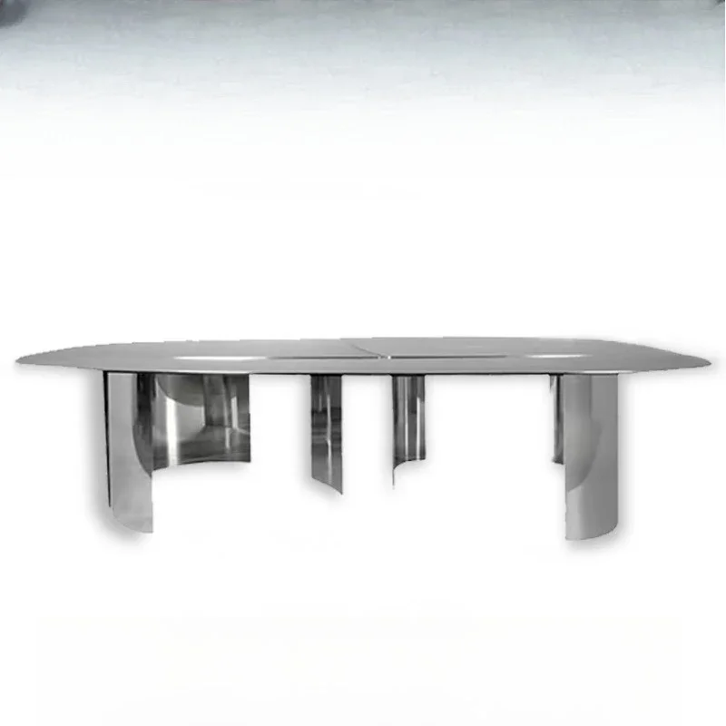 Light luxury and high-end sense, long dining table for home use, special-shaped stainless steel dining table
