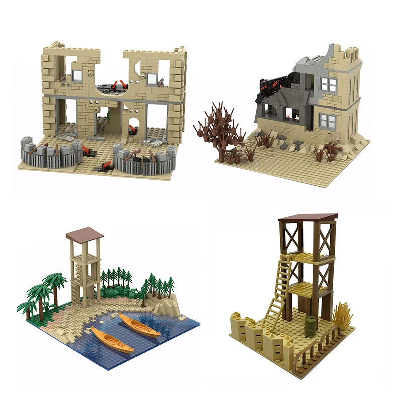 Military Battlefield Model Building Blocks para Crianças, WW2, Rins, Armas, Fortaleza, Blockhouse, Army Architecture Bricks, Toy Gift, Peças