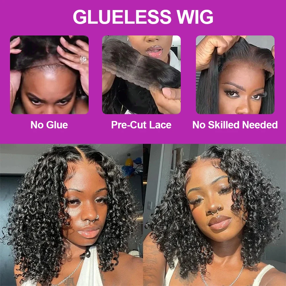 Pre Cut Curly Bob Human Hair Brazilian 250 Density Lace Front Wigs 13x6 Deep Water Wave Closure 7x5 Glueless Wig Ready To Wear