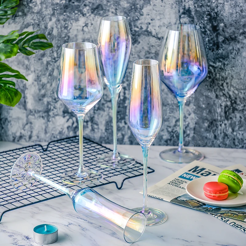 Crystal Goblet Wine Glasses Home Rainbow Cup Gradient Color Colorful Ion Plating Champagne Glass Nordic Decorative Water Cups