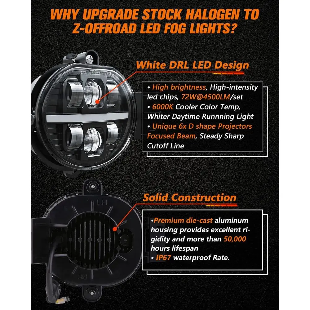 LED Fog Lights with White DRL for 2002-2008 Dodge Ram 1500 & 2003-2009 2500/3500 - Black Pair