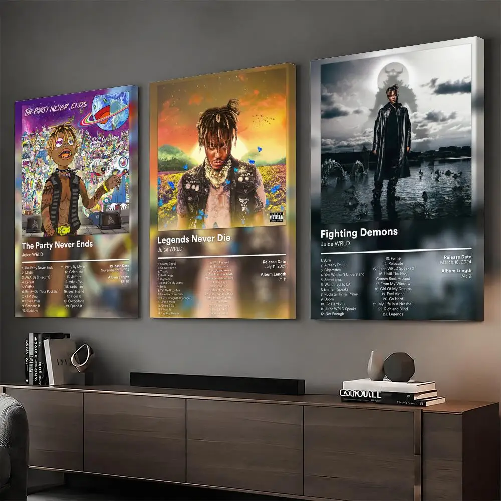 J-Juice WRLD Album Cover Rapper Painting Calligraphy HD Canvas Print Poster Wall Art | Optional Frame | Modern Hallway Decor