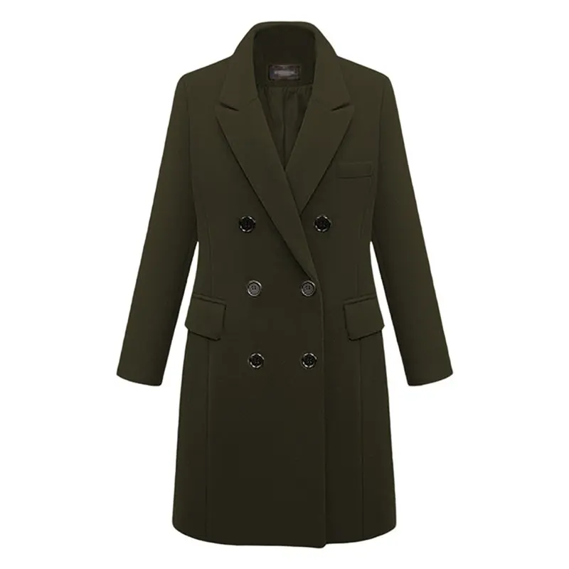 CYL-Damen-Mantel mit klassischem Revers, zweireihig, warm, Erbsenmantel, Mantel mit Taschen, Armeegrün, L