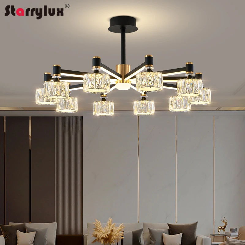 Modern Nordic Crystal Chandelier Illuminated Arms Dustproof Living Room Bedroom Dining Banquet Light