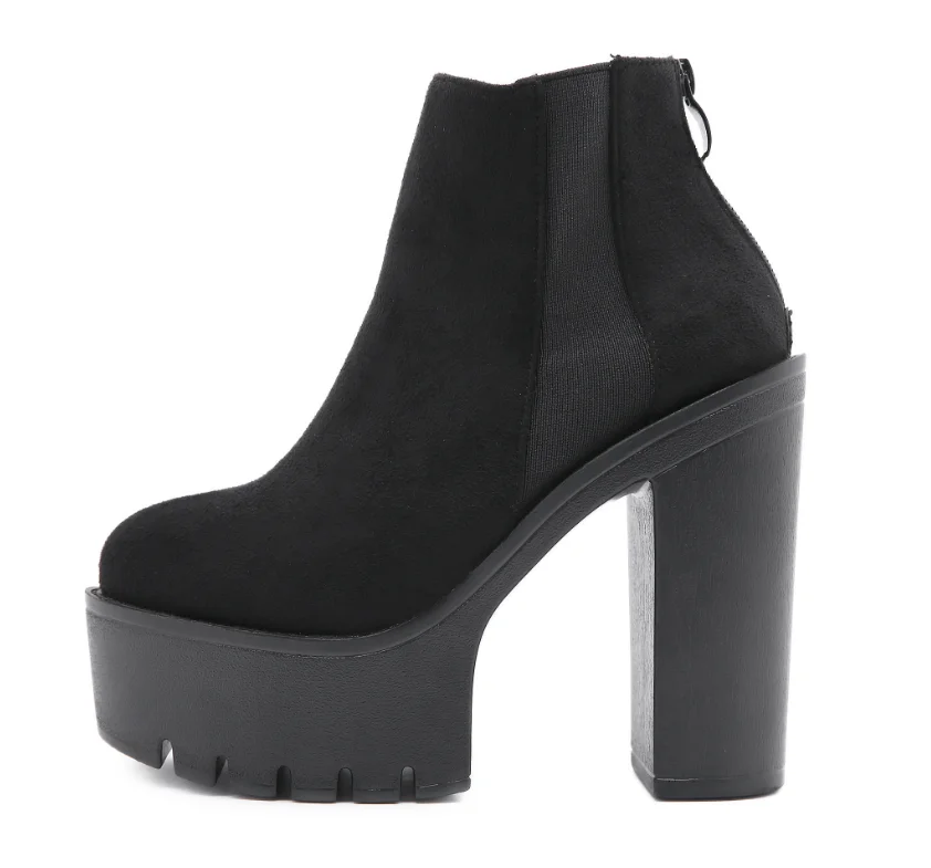 

Women Boots High Quality Suede Ankle Boots Classic Black High Heels Short Boot Fashion Platform Booties Dance Boots Botas Mujer