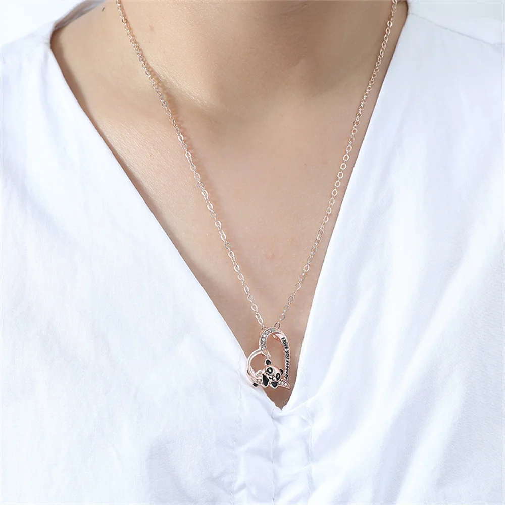 Fashion Panda Heart Zircon Necklace for Women Men Exquisite Bear Love Pendant Clavicle Chain DIY Jewelry Accessories Gifts 2024