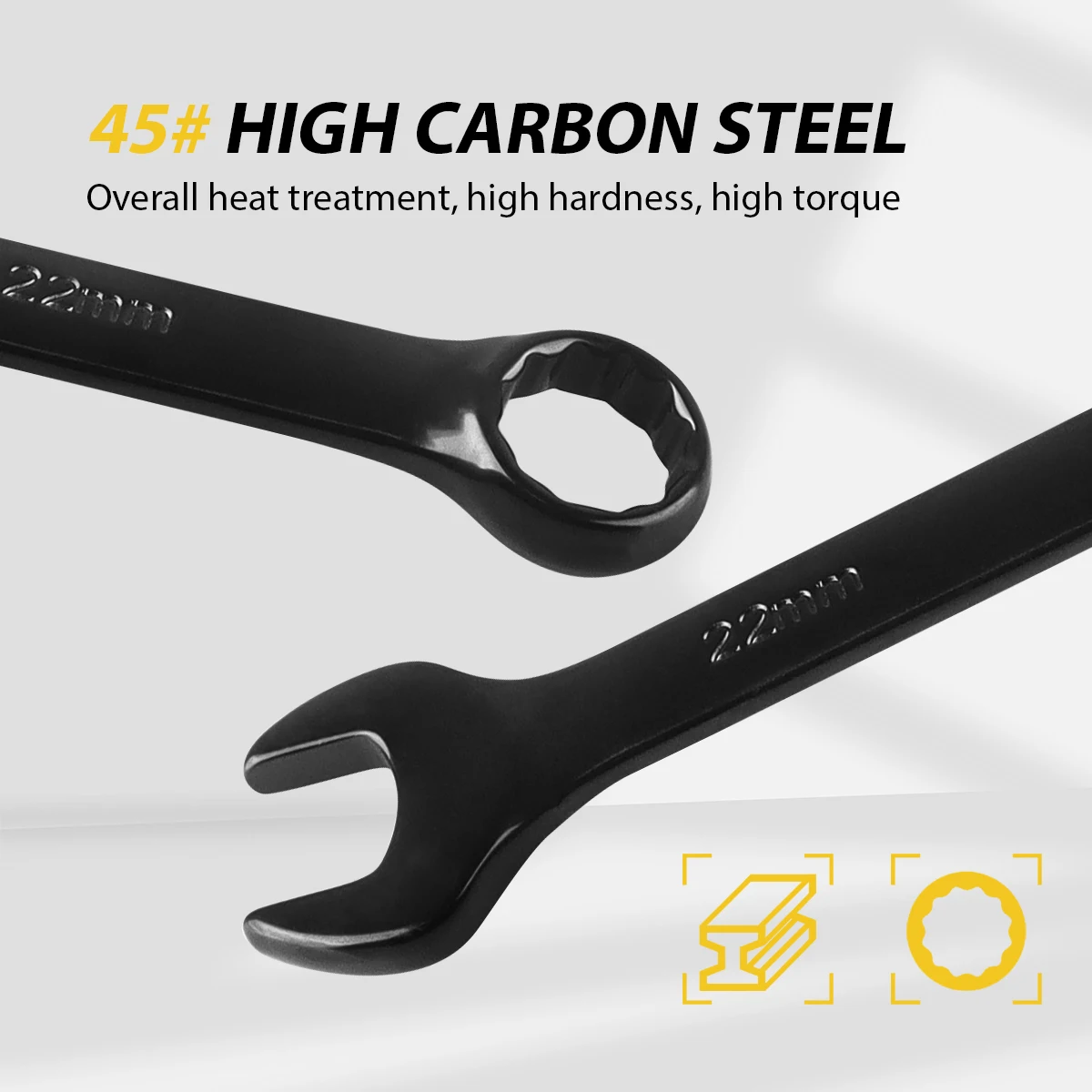 WOZOBUY Combination Wrench Set,  Open-End Wrench Set, Metric Sizes 6mm to 24mm for Large Vehicles, Black Oxide Finish