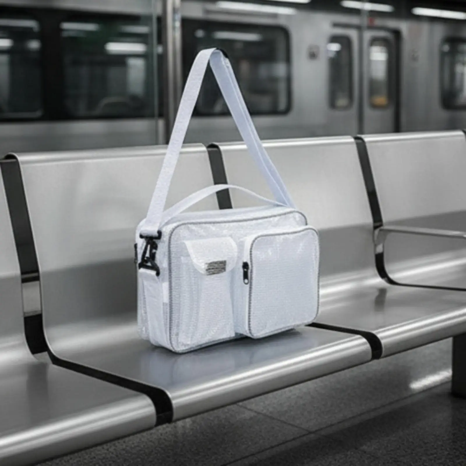 White Mens Cross Bag Laptop Computer Case PVC Waterproof Shoulder Bag for Office Travel Adjustable Strap