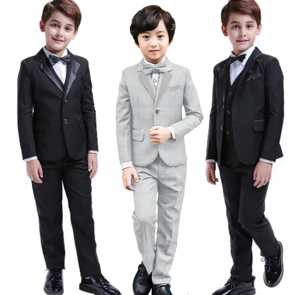 LOlanta 6Pcs Classic Boys Suits for wedding Blazer formale Kids Tuxedo Shirt Vest Party Ring bearer Suits Black