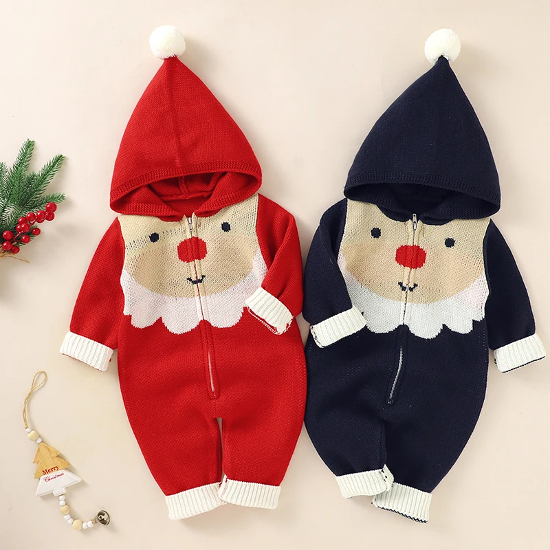 

Christmas Baby Rompers Knit Acrylic Fluffy Hooded Baby Boys Girls Rompers Cartoon New Year Gift Newborn Infant Pajama Clothes