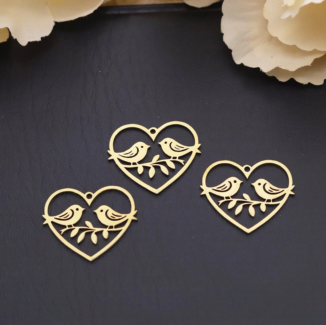 3pcs  Valentine's Day Delicate Love Bird Heart Charms  Pendants Jewelry Making for Necklaces  Earrings diy Accessories Gift