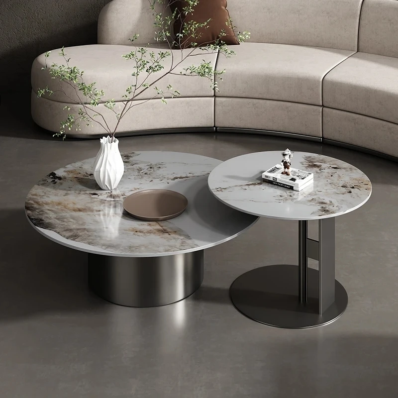 Luxury coffee table in living room, modern minimalist Nordic coffee table, circular countertop, center salon, home furniture in