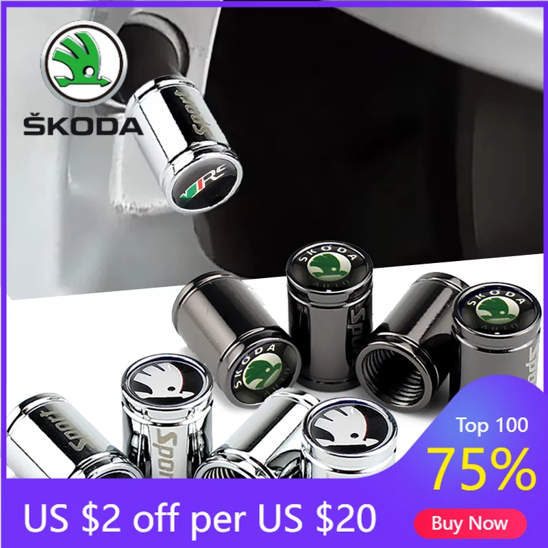 

2026 Hot Car Wheel Tires Valves for Skoda Logo Karoq Octavia RS 2 A7 Tour Fabia 2 1 Auto Air Valve Stem Caps Styling Exterior De