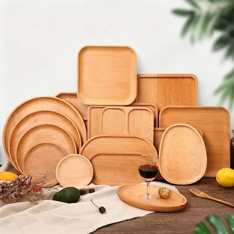 Beech Wood Serving Trays Smooth Crack Resistant Surface For Home Kitchen Party Food Coffee Dessert Serving
