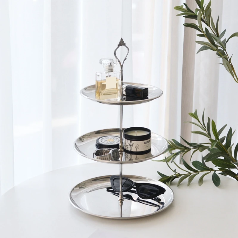 

Stainless Steel Storage Tray Desktop Storage Rack Jewelry Key Lipstick Snack Tray Small Objects Multi-Layer Tray Kitchen Items