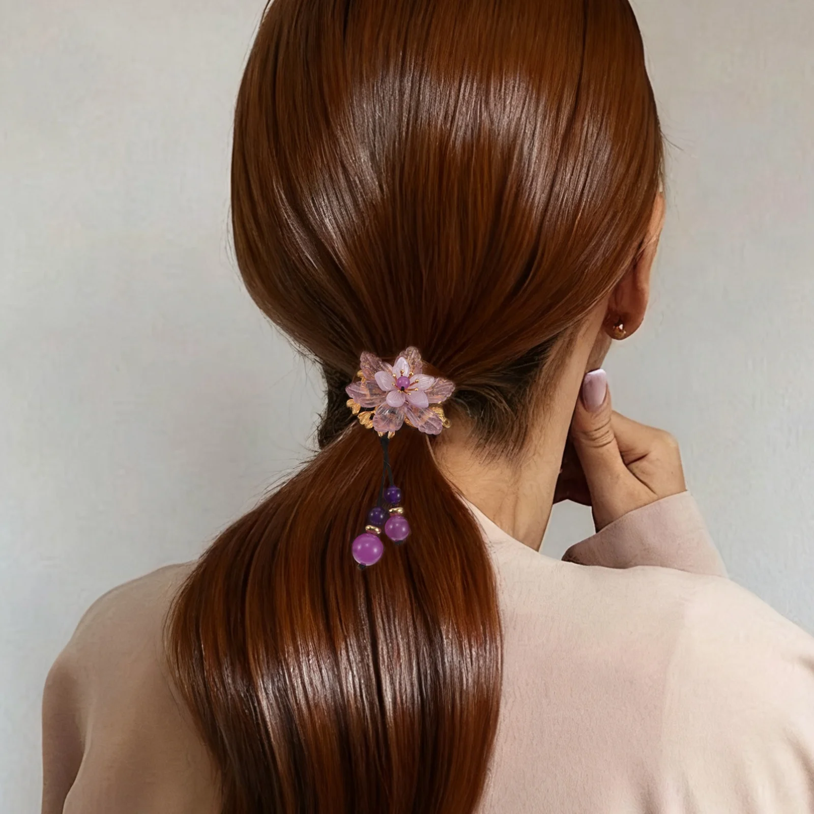 2개입 중국 스타일 헤어 타이 두꺼운 탄력 밴드 빈티지 한복 포니테일 홀더 여성용 부드러운 패브릭 꽃 헤어 액세서리