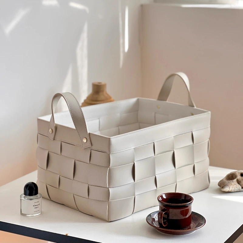 

Large Leather Storage Baskets Modern Clothing Organizer XL Portable Laundry Hamper Basket Multi-Purpose Home Organization Basket