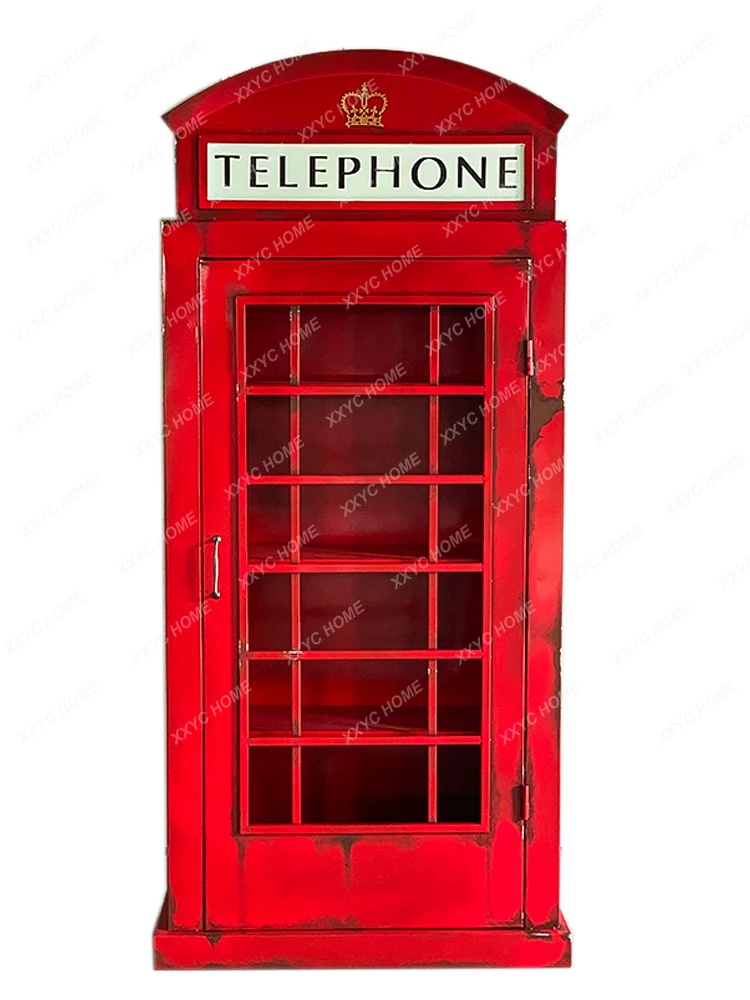 European Retro Industrial Style Metal Iron Art London Telephone Booth Locker Home Mall Soft Ornaments