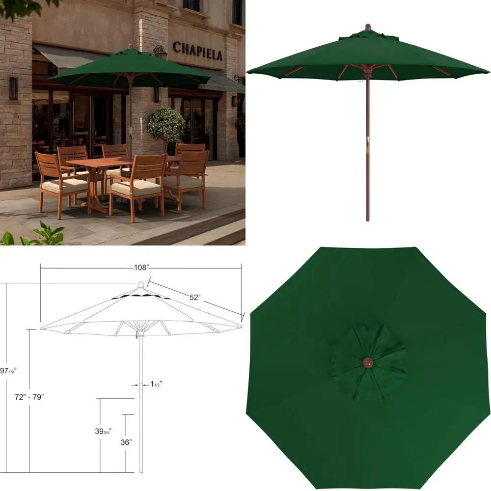 

Зонт для патио из твердой древесины, 9 футов, с ручным управлением, премиум-класса, с зеленой тканью