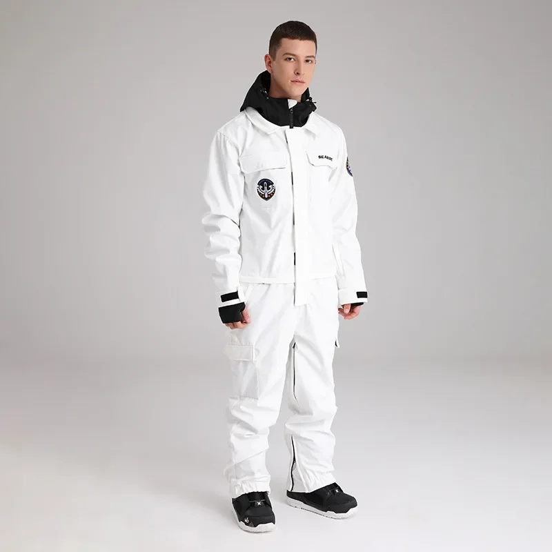 2025 New Winter Windproof One Piece Skiing Suit Women Outdoor Snowboarding Wear Men Overall Breathable Waterproof Hooded Ski Set