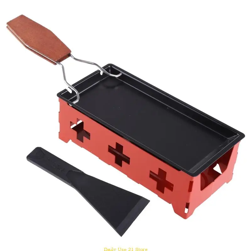 

Portable Cheese Raclette Pan Oven Grill Plate Rotaster Baking Tray Stove Set with Spatula Home Kitchen