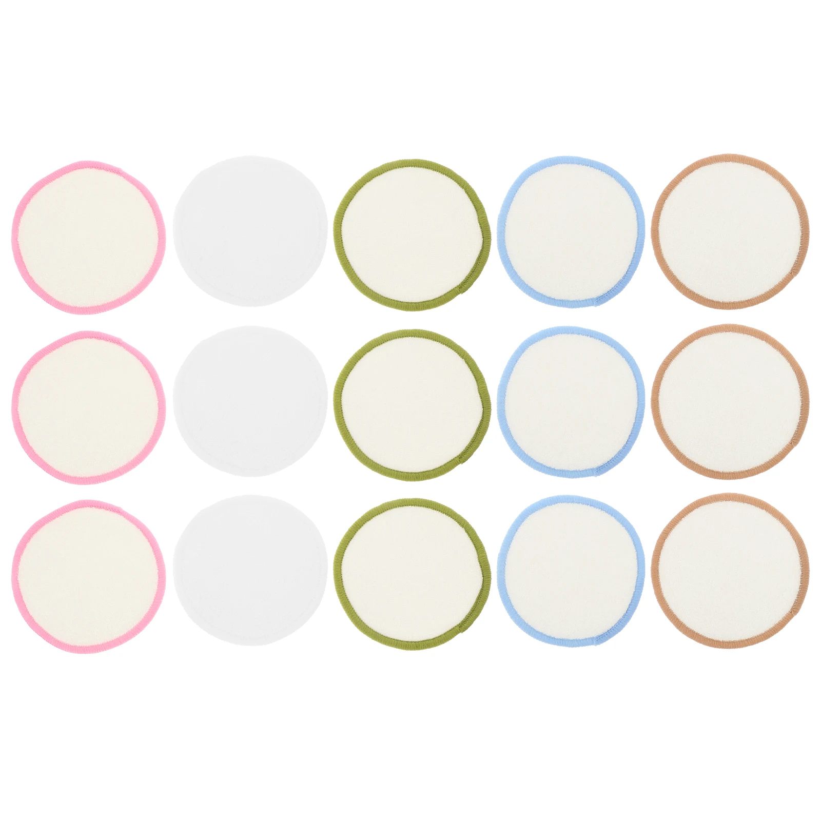 

15pcs Reusable Makeup Remover Pads Cleansing Cloths Green Khaki White Edges Travel Size Facial Cleanser Bamboo Cotton