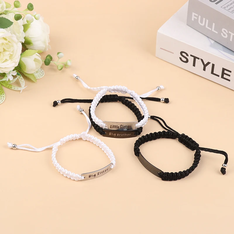 2Pcs Mom And Dad/Brother And Sister Bracelet Set Handmade Black White Braided Rope Bangles Family Jewelry Gifts