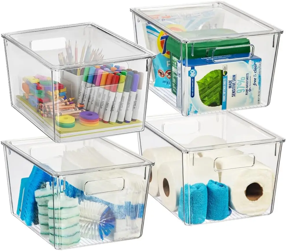 

Large Clear Plastic Storage Bins with Lids - Versatile Organizer for Kitchen, Pantry, Office & Home