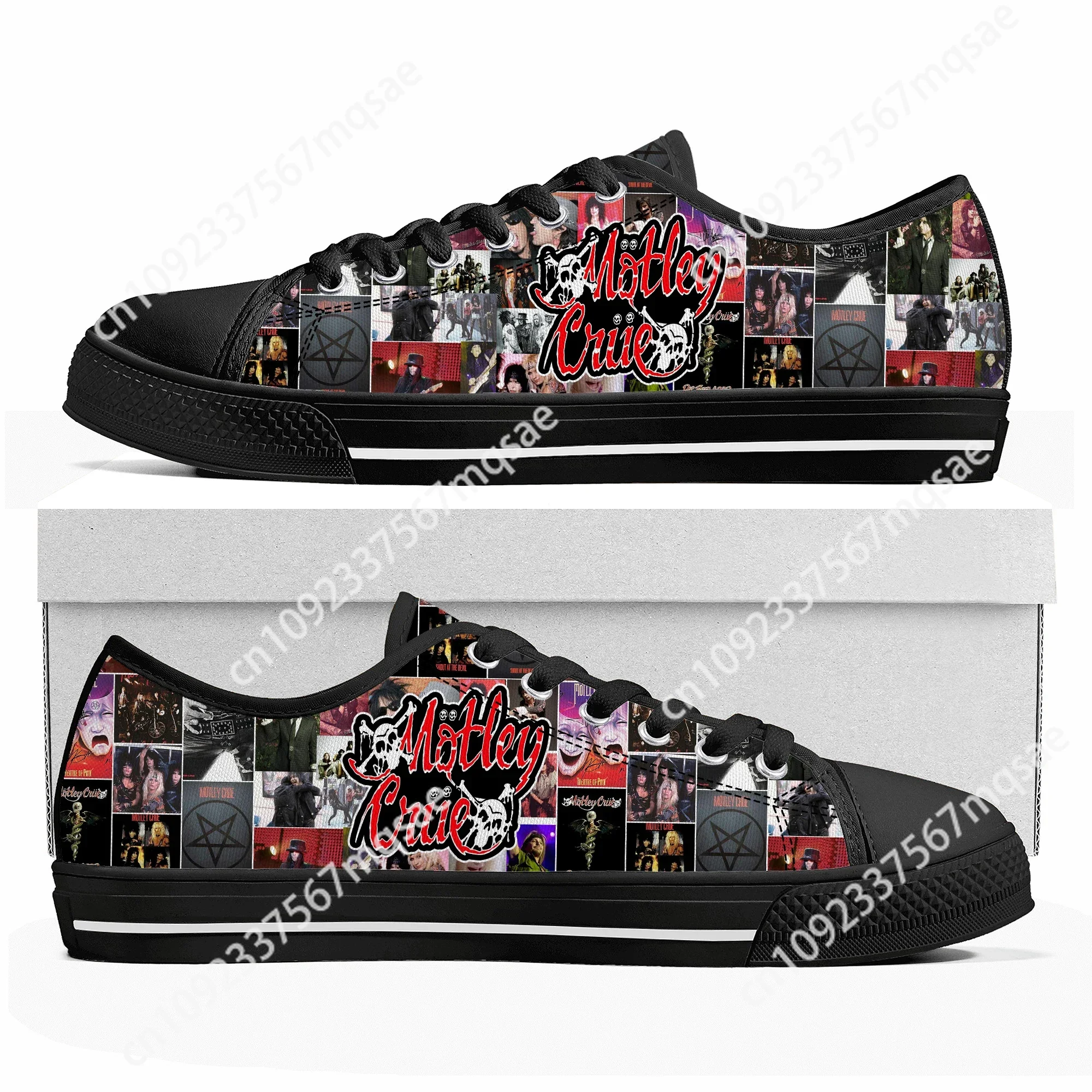 Banda 80s metal vintage personalizado baixo topo tênis das mulheres dos homensrue motley sapatos de alta qualidade casual feito sob medida tênis lona