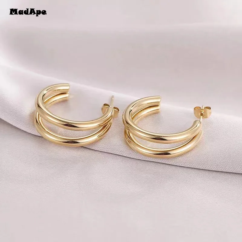 Gold and Silver Color Round Drop Earring for Women Stainless Trendy Two-layer Earrings Circle Ear Accessories Hot 2023